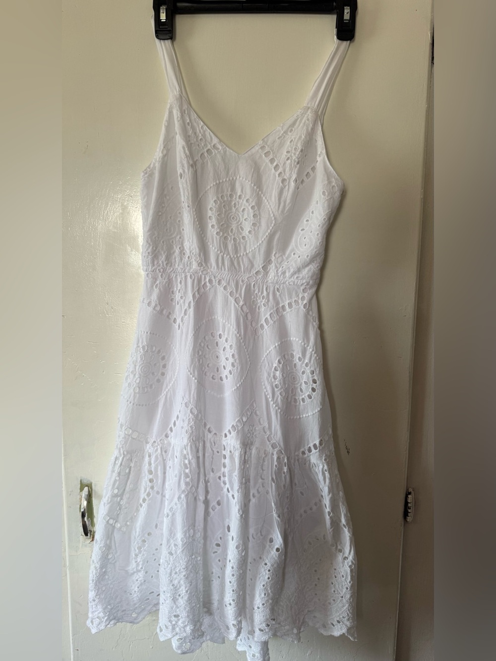 White Eyelet Midi Sundress with V-Neck